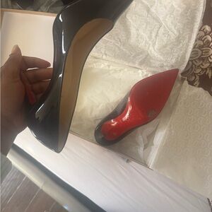 Christian Louboutin Black Patent Pointed Toe Pumps with Red Soles